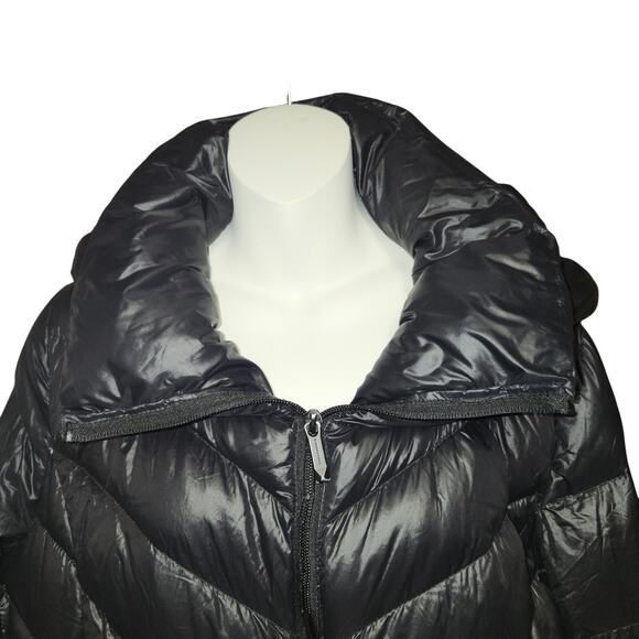 BCBG Max Azria Packable Premium Down Puffer Coat Womens L Hooded Longline Jacket - Picture 3 of 11